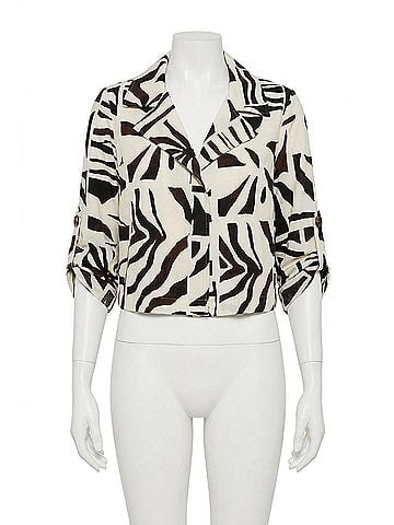 Joseph Ribkoff Tropical Open Front Boxy Blazer in Beige/Multi (view 1)