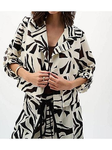 Joseph Ribkoff Tropical Open Front Boxy Blazer in Beige/Multi (view 2)