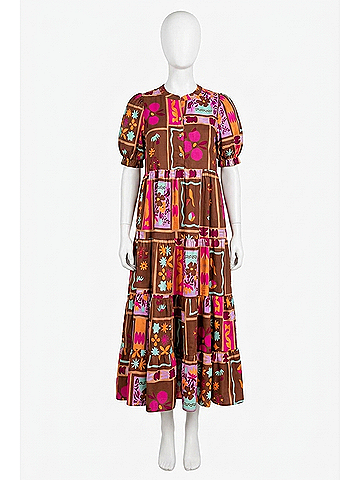Karlie Kiki Tiered Brown Floral Frame Maxi Dress in Brown (view 1)