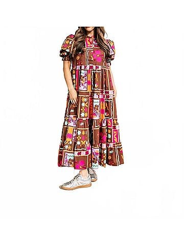 Karlie Kiki Tiered Brown Floral Frame Maxi Dress in Brown (view 2)