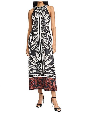 Donna Morgan Maggy London Raye Leaf Print Maxi Dress in Rust, Black, &amp; White (view 2)
