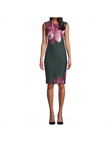 Calvin Klein Cal Sleeve Floral Sheath Dress in Grey/Aubergine Mutli (view 2)