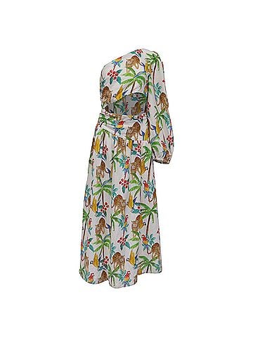 FARM Rio Farm Rio Tropical Paradise One Shoulder Midi Dress in Multicolor Linen (view 1)