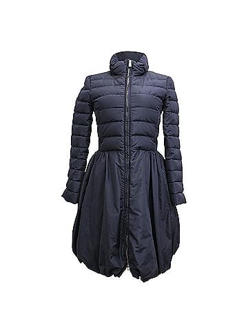 Mario Valentino Valentino A-Line Puffer Coat in Navy Blue Silk (view 1)