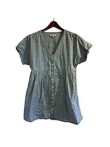Madewell Blue Eyelet Button-Front Dress Casual Dress (view 1)