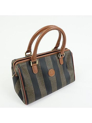 Fendi Vintage Pequin Convertible Boston Coated Canvas Brown Canvas Handbag (view 2)