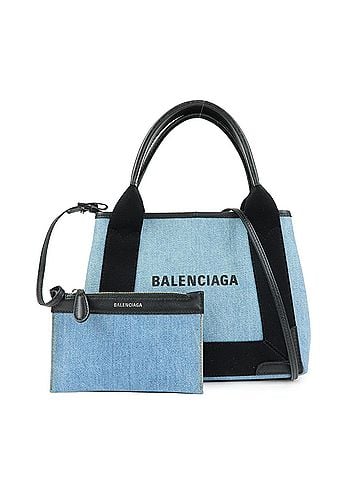Balenciaga Navy Cabas Coated Denim With Leather Blue Pvc Tote Bag Bag (view 1)