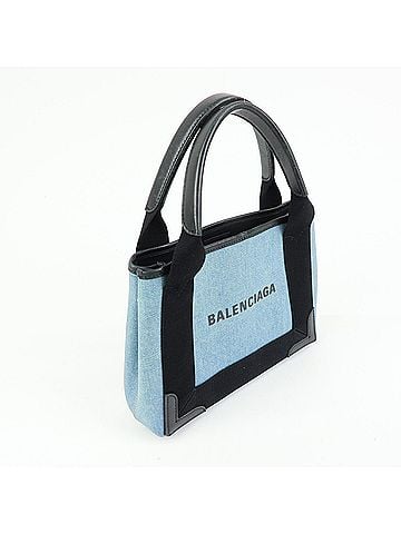 Balenciaga Navy Cabas Coated Denim With Leather Blue Pvc Tote Bag Bag (view 2)