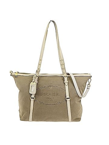 Prada Logo Convertible Canvas With Leather Brown Canvas Tote Bag Bag (view 1)