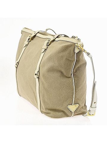 Prada Logo Convertible Canvas With Leather Brown Canvas Tote Bag Bag (view 2)