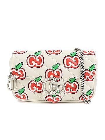 Gucci Gg Marmont Flap Printed Diagonal Quilted Leather White Leather Handbag (view 1)