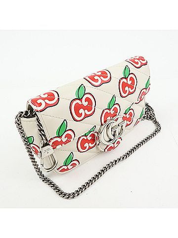 Gucci Gg Marmont Flap Printed Diagonal Quilted Leather White Leather Handbag (view 2)