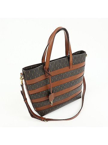 Saint Laurent Le Monogramme Shopper Monogram All Over Coated Canvas And Leather Brown Pvc Tote Bag Bag (view 2)