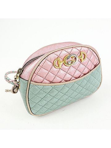 Gucci Trapuntata Camera Quilted Laminated Leather Pink Leather Handbag (view 2)