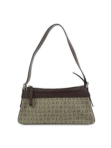 Bvlgari Logomania Canvas With Leather Khaki Canvas Shoulder Bag Bag (view 1)