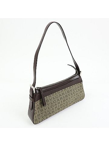 Bvlgari Logomania Canvas With Leather Khaki Canvas Shoulder Bag Bag (view 2)