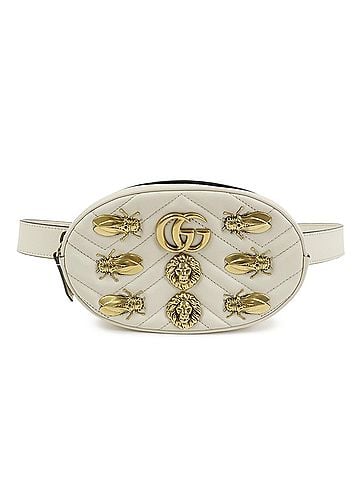 Gucci Gg Marmont Belt Embellished Matelasse Leather Beige Leather Handbag (view 1)