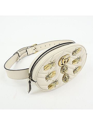 Gucci Gg Marmont Belt Embellished Matelasse Leather Beige Leather Handbag (view 2)