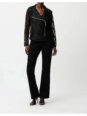 Joseph Ribkoff Geometric Mesh Moto Jacket in Black (view 2)