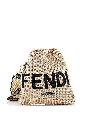 Fendi Logo Drawstring Bag Raffia with Leather (view 1)