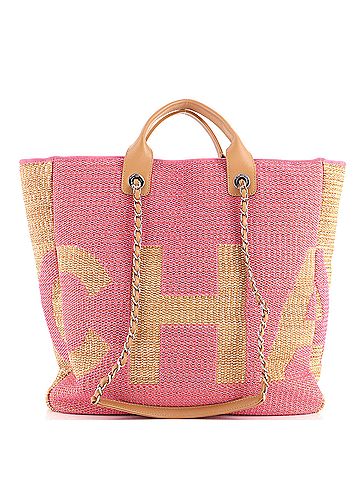 Chanel Deauville Logo Shopping Tote Printed Raffia Large (view 1)