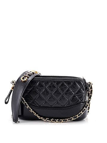 Chanel Gabrielle Logo Handle Double Zip Clutch with Chain Quilted Aged Calfskin (view 1)
