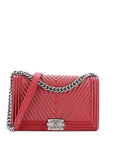 Chanel Boy Flap Bag Chevron Calfskin with Micro Chain Detail New Medium (view 1)