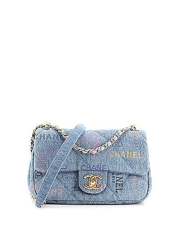 Chanel Denim Mood Flap Bag Logo Printed Quilted Denim Small (view 1)