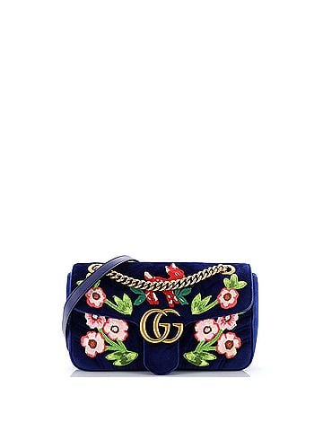 Gucci GG Marmont Flap Bag Embroidered Matelasse Velvet Small (view 1)