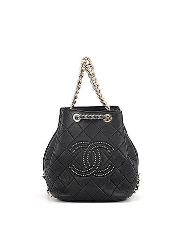 Chanel Chanel Matelassé Backpack with Coco Mark and Studs, Drawstring, Calf Leather, Black, Women's Handbag. (view 1)