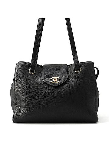 Chanel Chanel Tote Bag Small Handbag Coco Mark Grained Calfskin AS6244 CHANEL Black Women's (view 1)