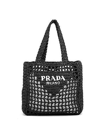 Prada Prada handbag, crochet tote, small, raffia, 1BG444, PRADA, black. PRADA. (view 1)
