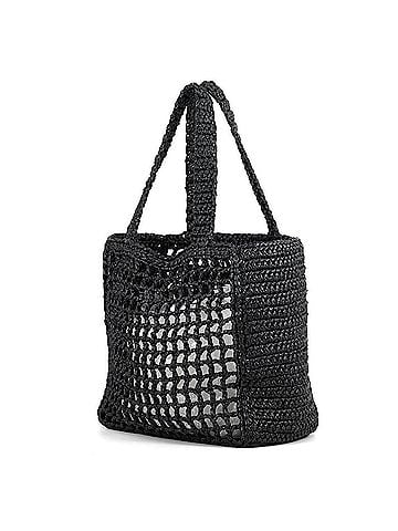 Prada Prada handbag, crochet tote, small, raffia, 1BG444, PRADA, black. PRADA. (view 2)