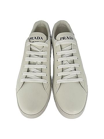 Prada Prada Prada Logo Low-Top Sneakers in White Leather (view 2)