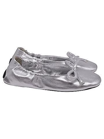 Prada Prada Bow Ballet Flats in Metallic Silver Leather (view 1)
