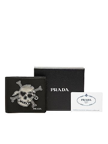 Prada Tessuto Patchwork Skull Pierced Bifold Wallet (view 2)