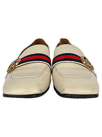 Gucci Gucci Peyton Faux-Pearl Embellished Loafers in White Leather (view 2)