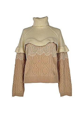 Fendi Fendi Color-Block Turtleneck Sweater in Beige Wool (view 1)