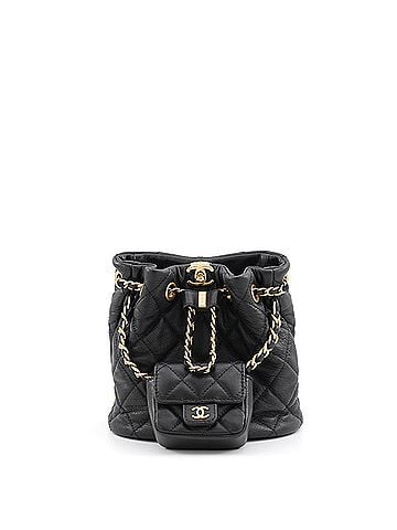Chanel Chanel Matelassé Backpack with Coco Mark and Drawstring, Leather, AS3947, CHANEL Handbag, Backpack, Black, Women's, (view 1)