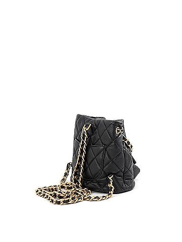 Chanel Chanel Matelassé Backpack with Coco Mark and Drawstring, Leather, AS3947, CHANEL Handbag, Backpack, Black, Women's, (view 2)