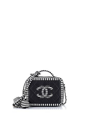 Chanel Filigree Vanity Case Quilted Caviar with Striped Leather Small (view 1)