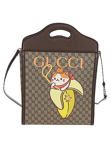 Gucci Cut Out Handle Printed Gg Coated Canvas Brown Canvas Tote Bag Bag (view 1)