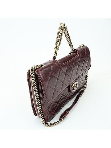 Chanel Perfect Edge Flap Quilted Glazed Calfskin Burgundy Leather Handbag (view 2)