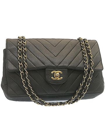Chanel Vintage Classic Double Flap Chevron Lambskin Black Leather Handbag (view 1)