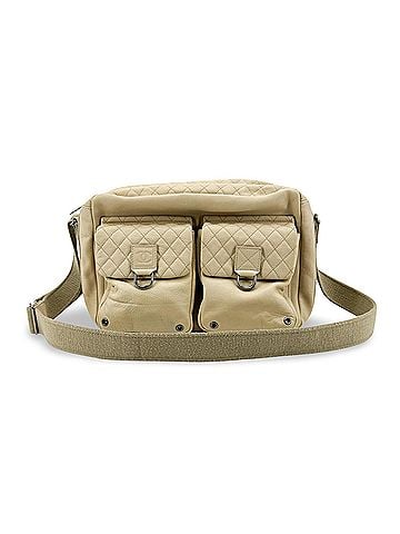 Chanel Sport Line Double Pocket Zip Messenger Leather Beige Leather Crossbody Bag Bag (view 1)