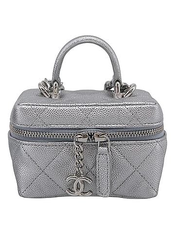 Chanel Classic Top Handle Vanity Case With Chain Quilted Lambskin Silver Leather Crossbody Bag Bag (view 1)