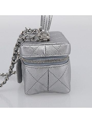 Chanel Classic Top Handle Vanity Case With Chain Quilted Lambskin Silver Leather Crossbody Bag Bag (view 2)