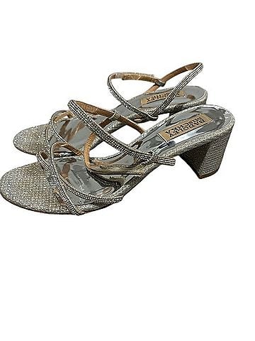 Badgley Mischka Gold Glitter Strappy Sandals Heels (view 2)