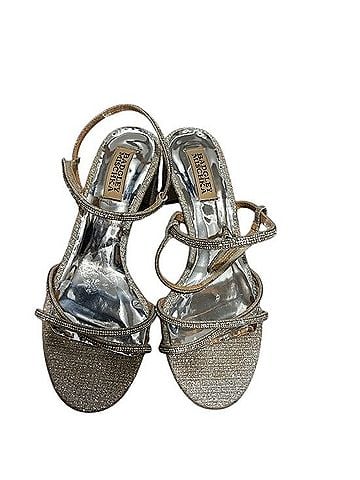 Badgley Mischka Gold Glitter Strappy Sandals Heels (view 1)