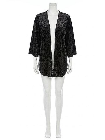 Papillon Burnout Open Velvet Cardigan in Black (view 1)